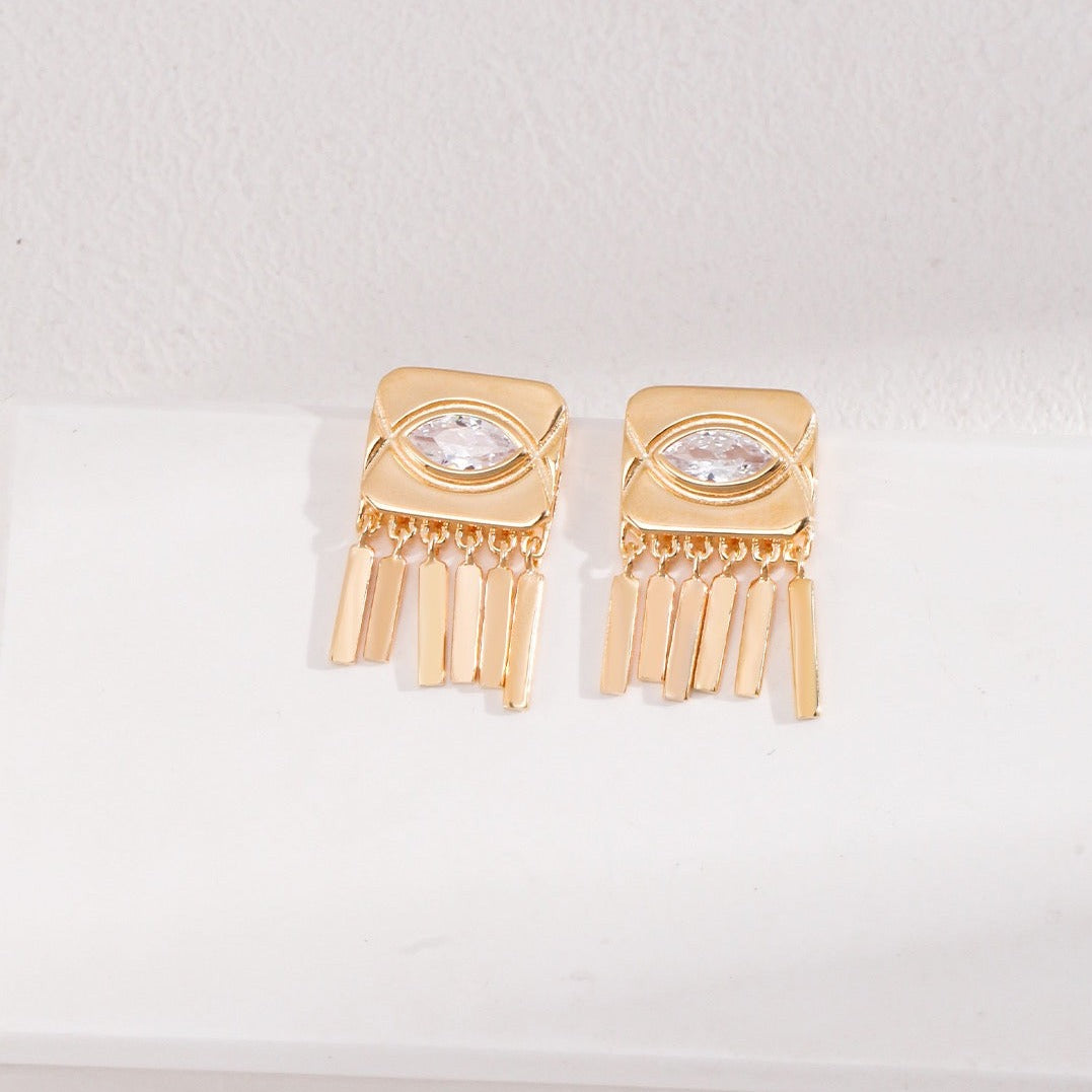 Vermeil Eye of Horus Zircon Tassel Earrings - alternate shot 2