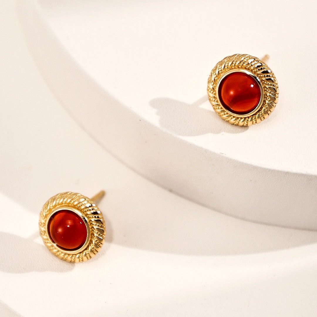 Vermeil Textured Red Agate Stud Earrings - alternate shot 2