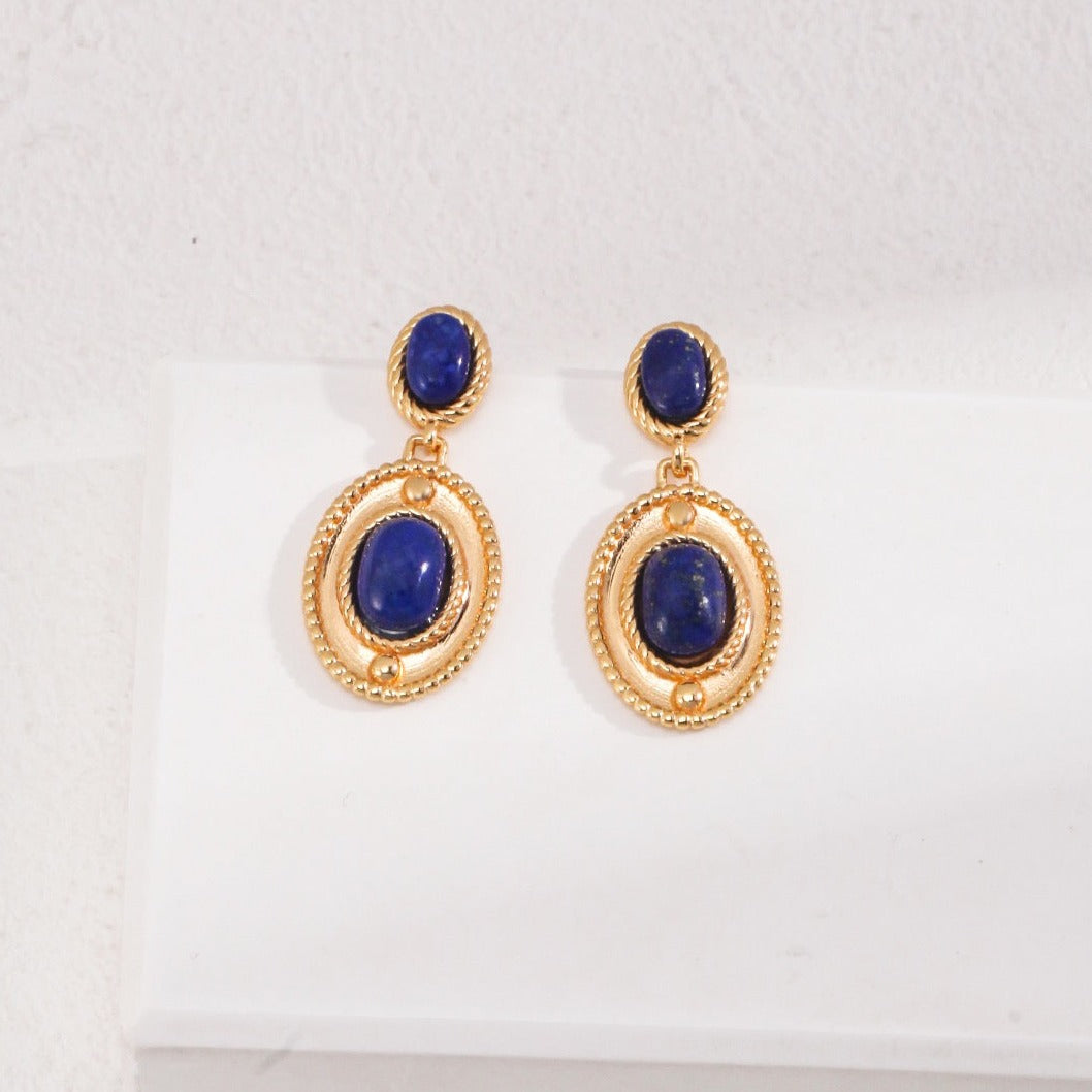 18K Gold Plated Lapis Lazuli Vintage Drop Earrings
