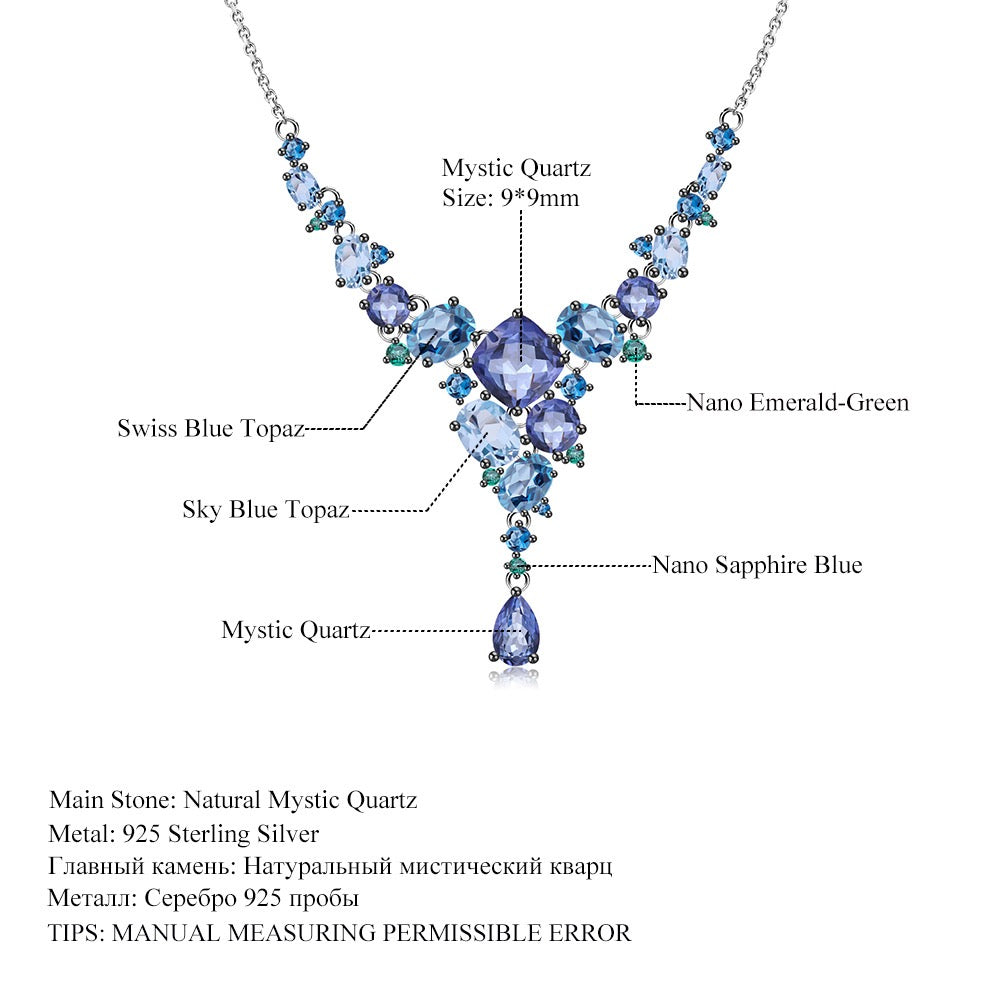 Galaxy Luxury Design Necklace Sterling Silver Gemstones - details