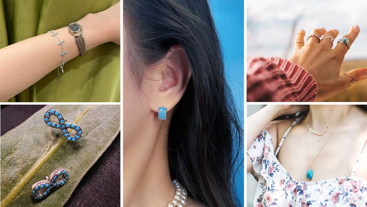 People wearing different turquoise jewelry styles