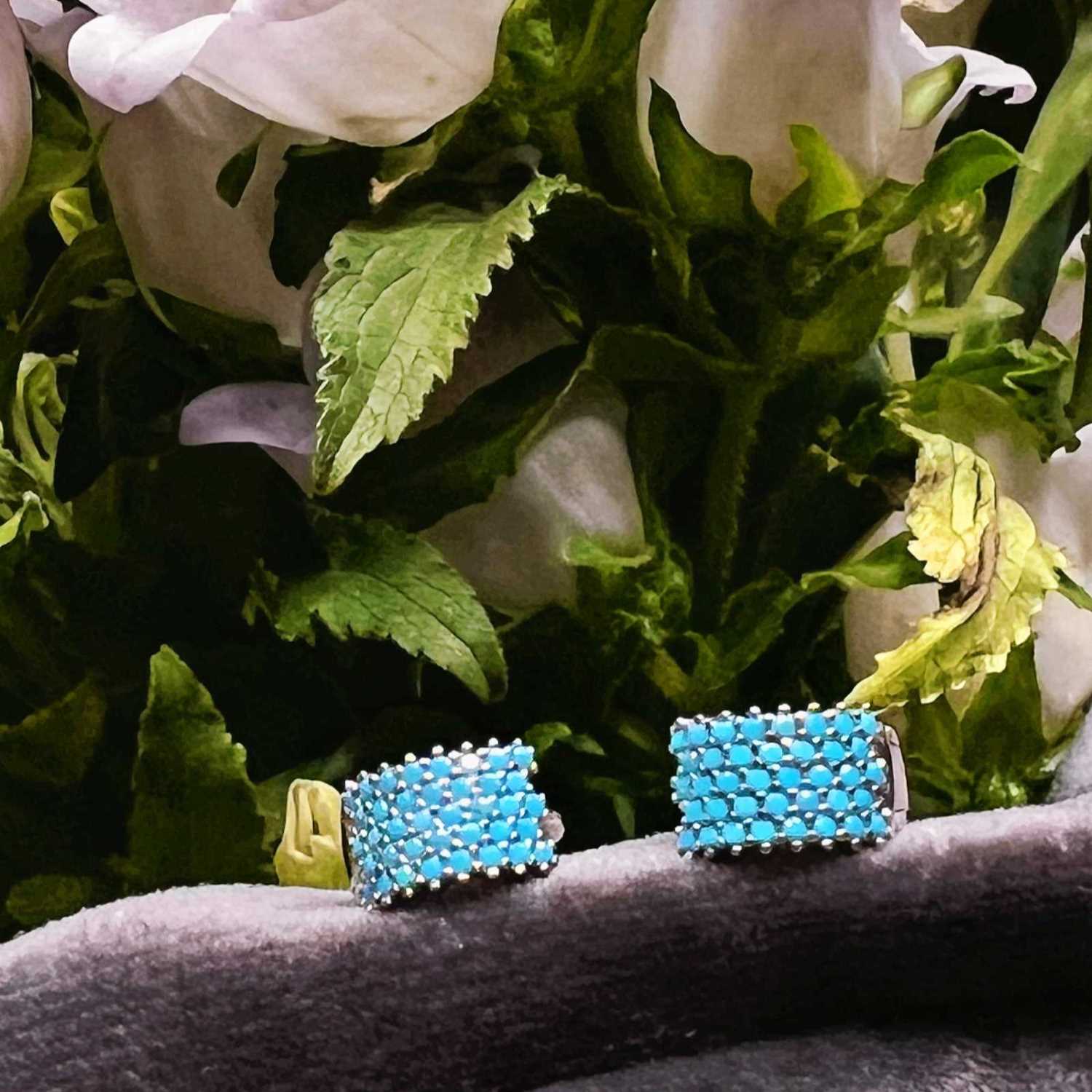 Sterling Silver Elegant Personalized Turquoise Earrings - alternate shot 2