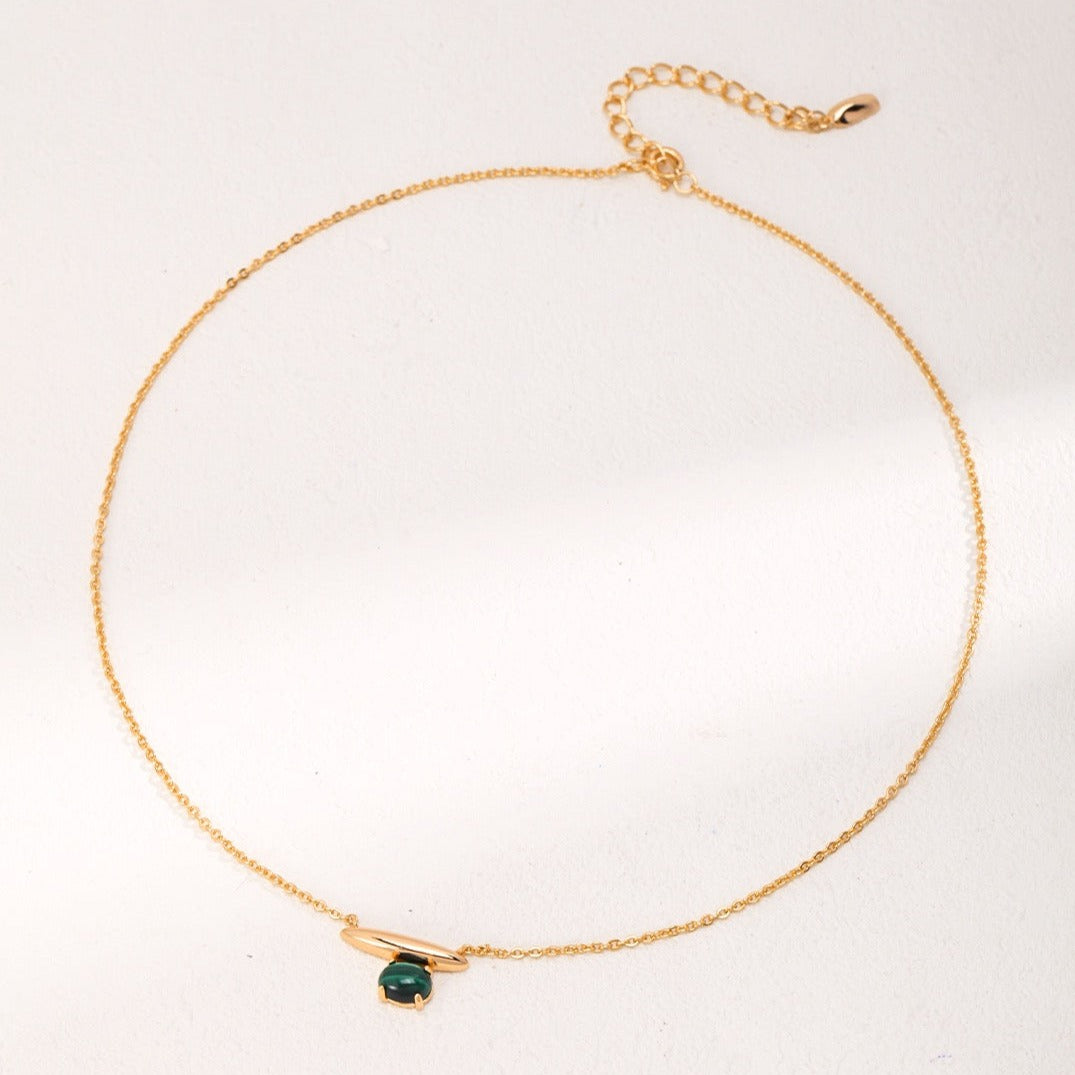 Minimalist Lapis Lazuli 18K Gold Plated Necklace - green, white background