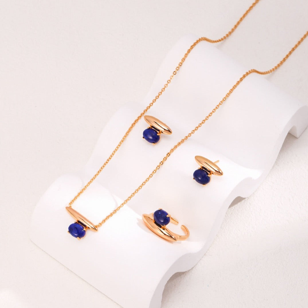 Minimalist Lapis Lazuli 18K Gold Plated Jewelry set - white background