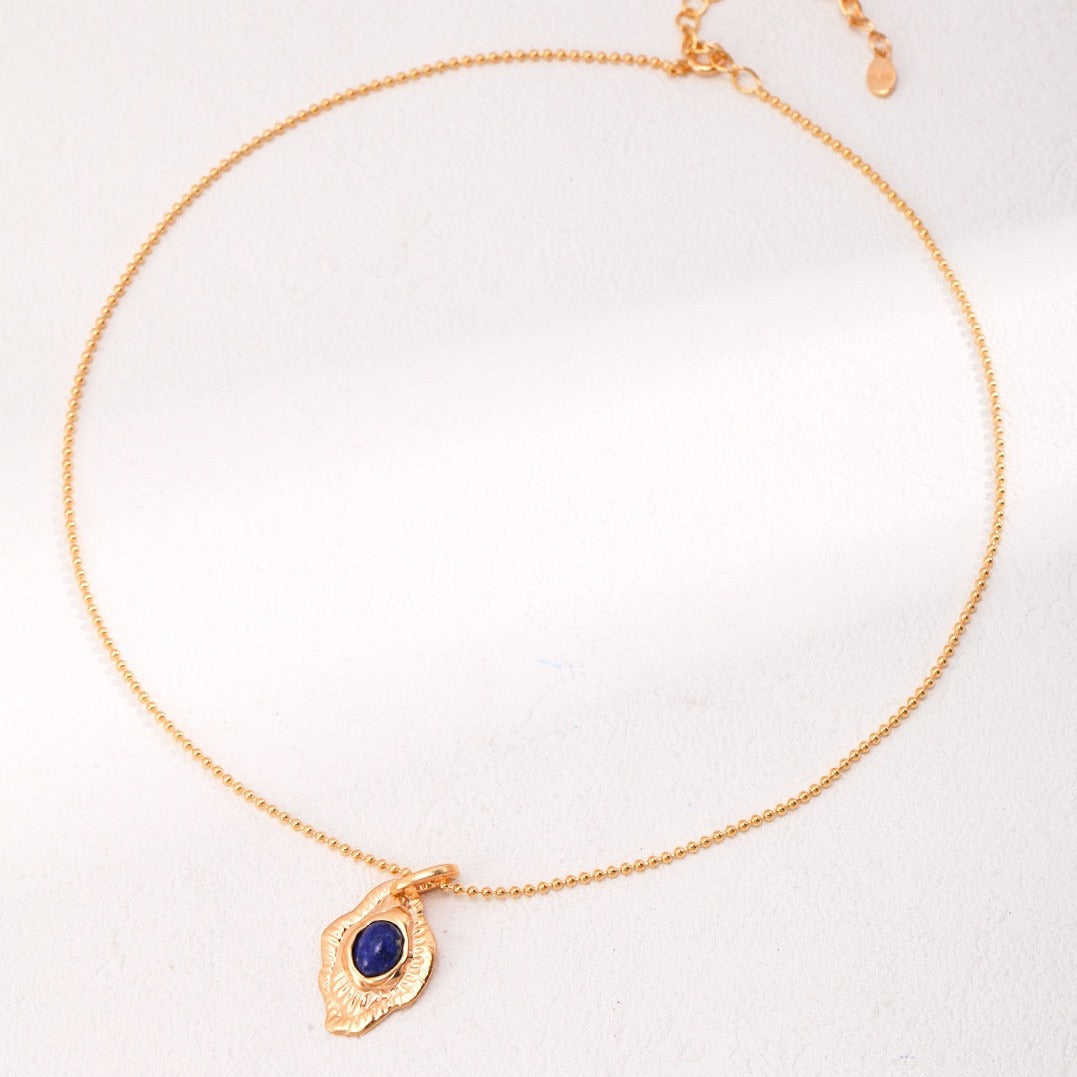 Vermeil Hand-Carved Irregular Round Lapis Lazuli Necklace - white background