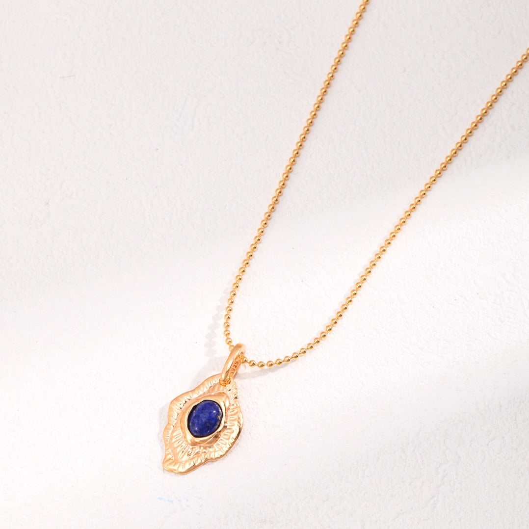 Vermeil Hand-Carved Irregular Round Lapis Lazuli Necklace - white background, close