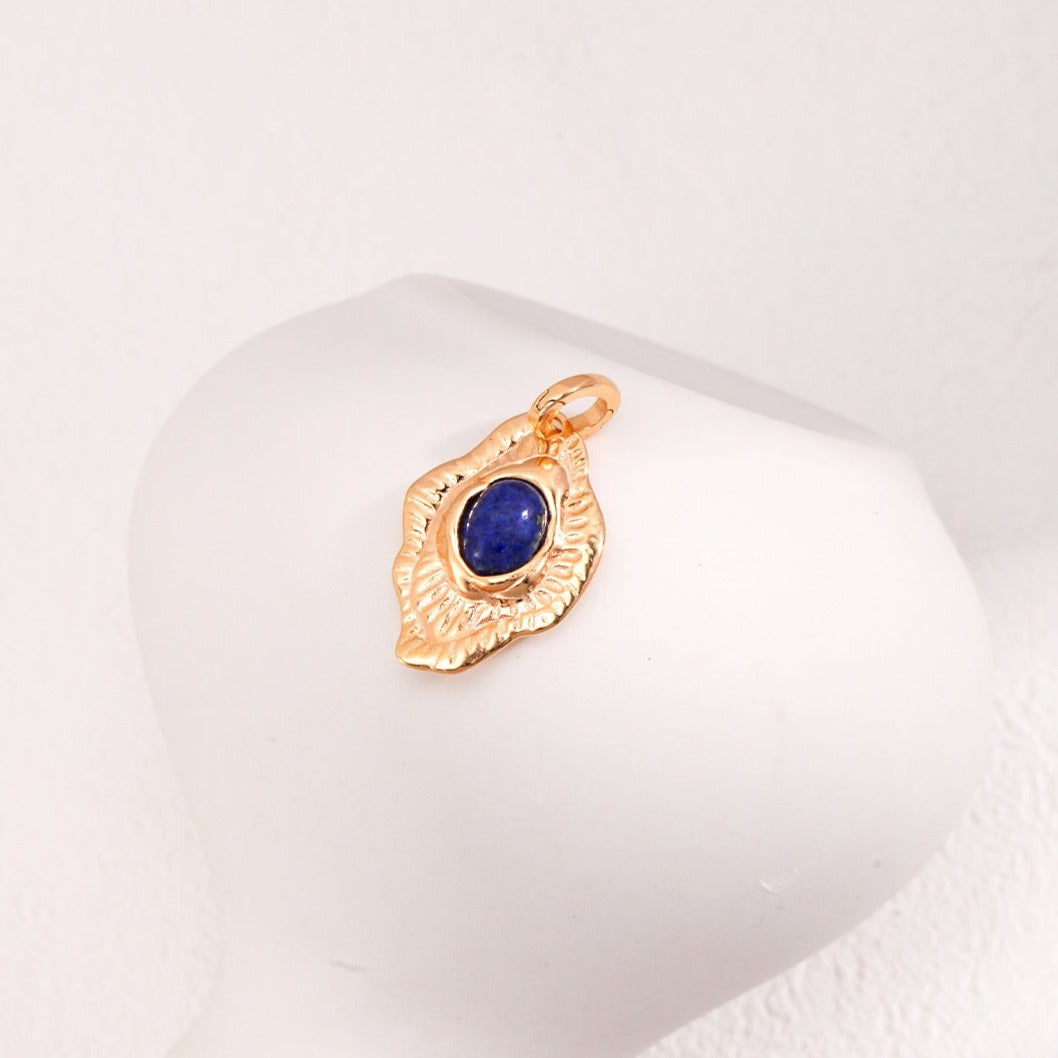 Vermeil Hand-Carved Irregular Round Lapis Lazuli Necklace - pendant