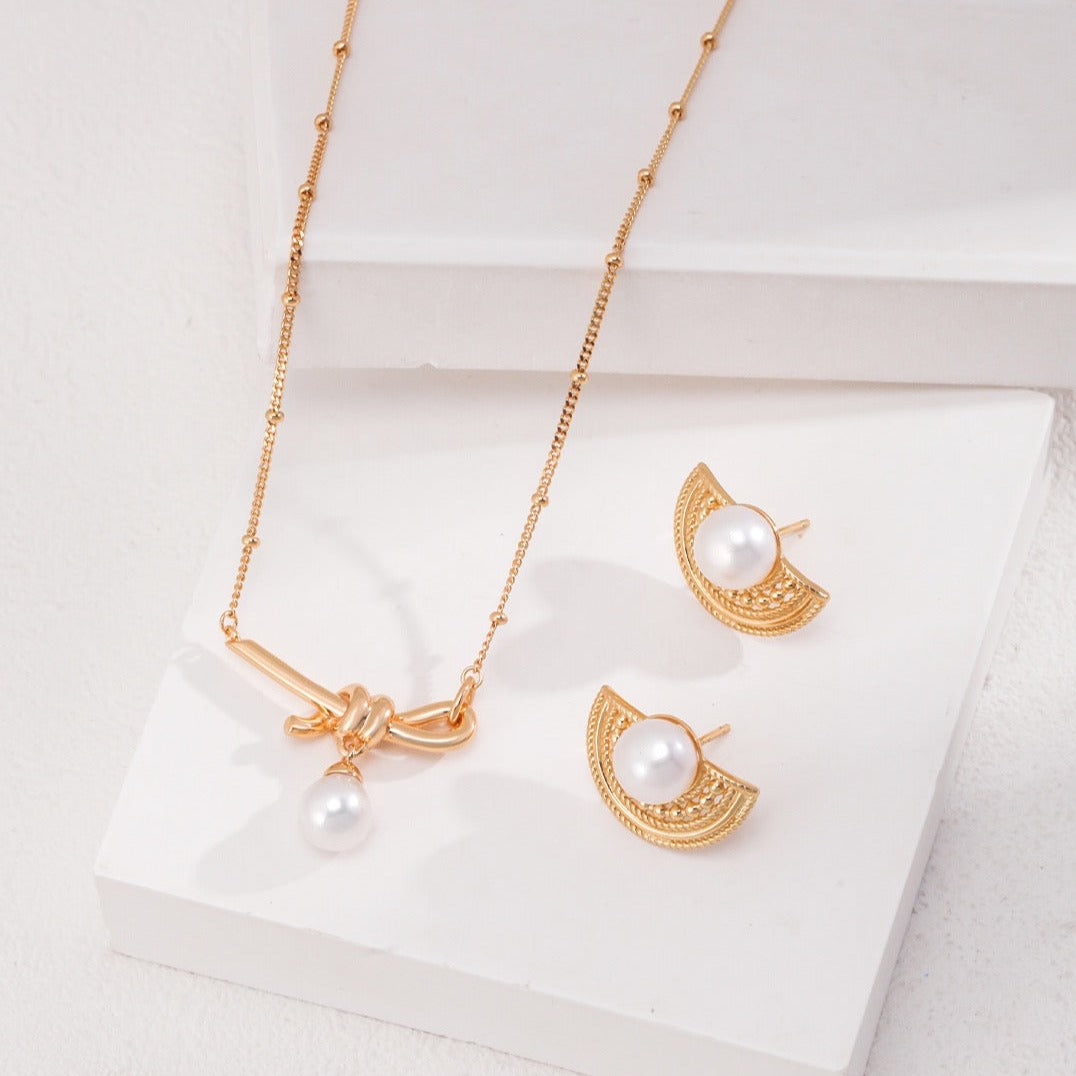 Vermeil Knot Freshwater Pearl Necklace - set with earrings