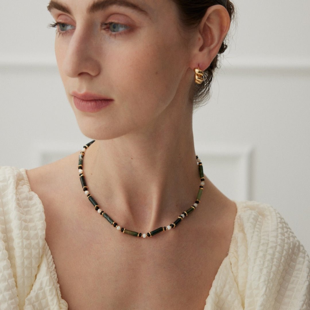 Handcrafted Agate Shell Vermeil Necklace - model shot