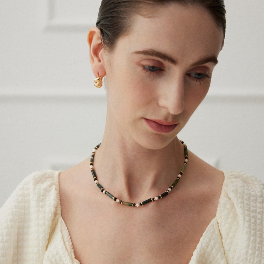 Handcrafted Agate Shell Vermeil Necklace - model shot 2