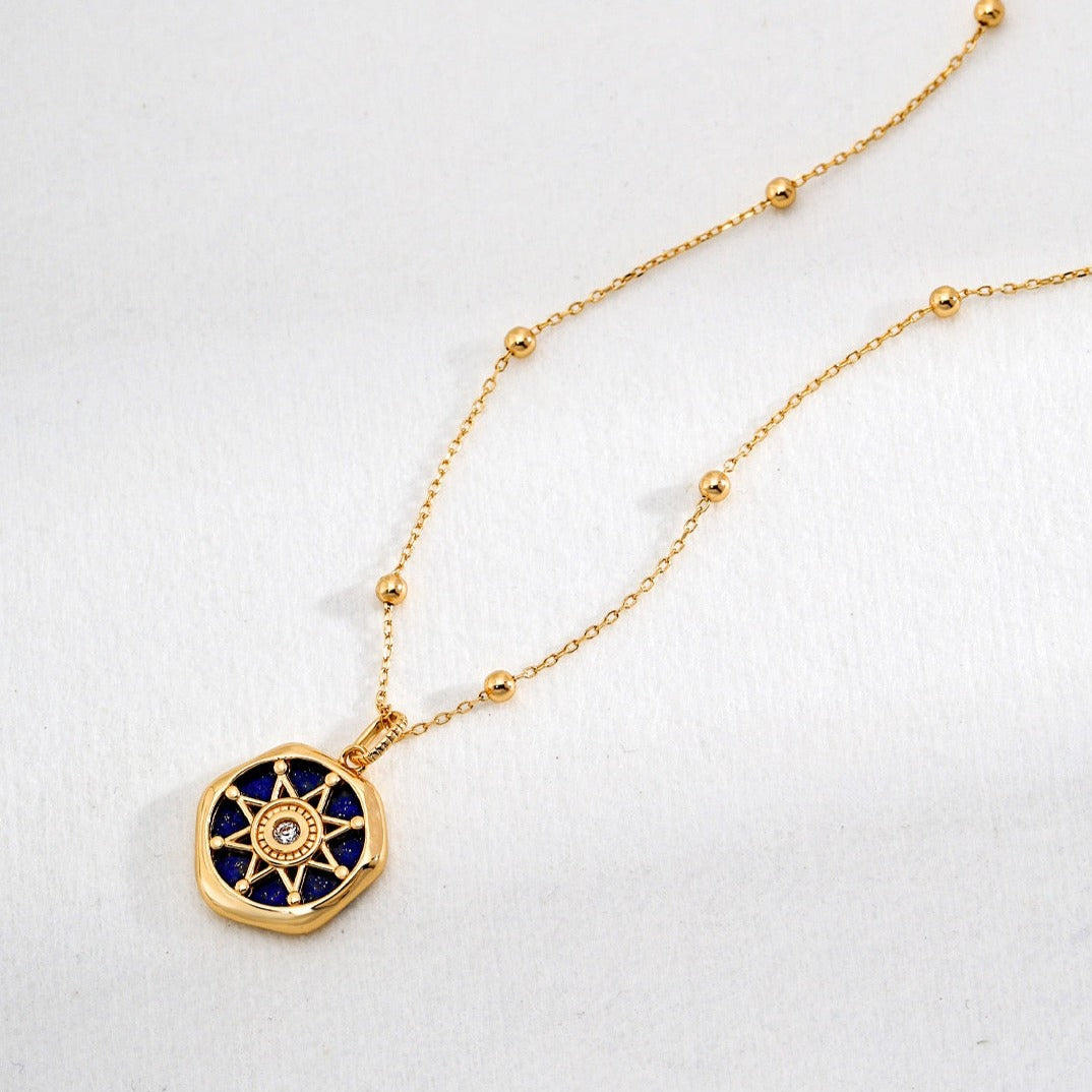 Natural Lapis Lazuli Vermeil Compass Necklace