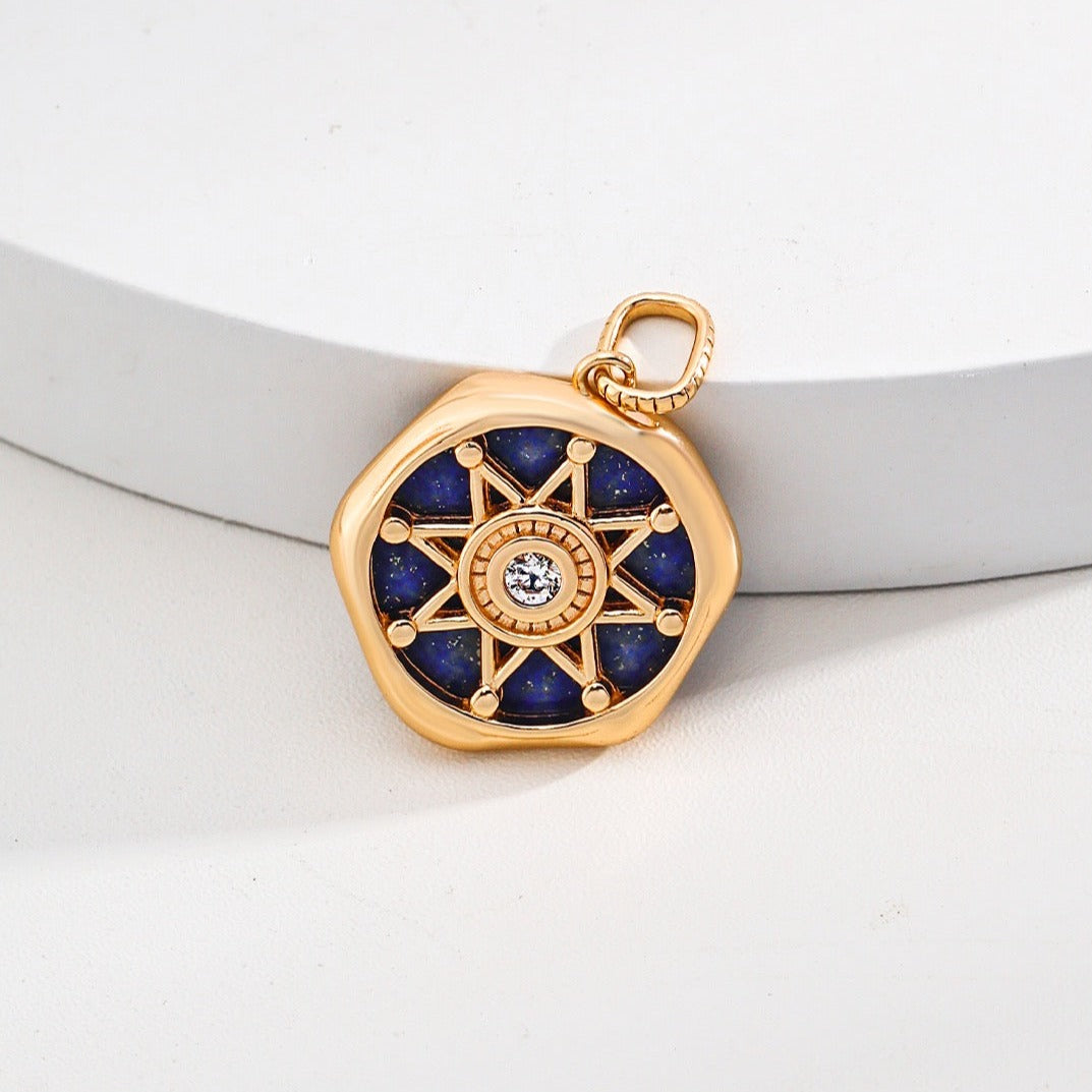 Natural Lapis Lazuli Vermeil Compass Necklace - pendant