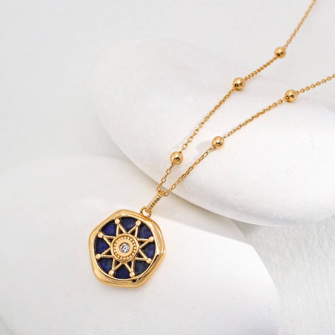 Natural Lapis Lazuli Vermeil Compass Necklace