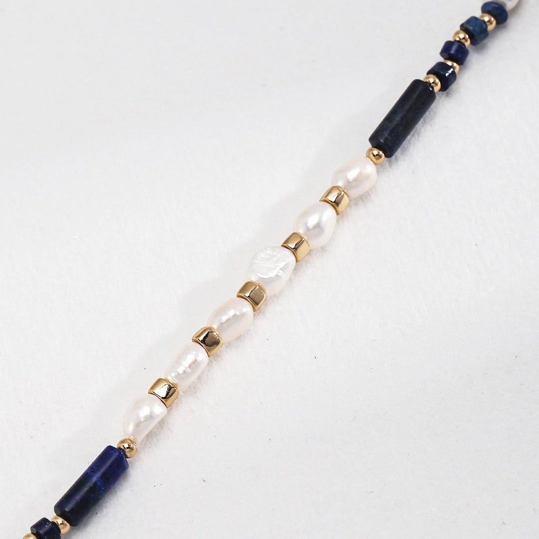 Asymmetrical Lapis Lazuli Pearl Vermeil Necklace - close up view