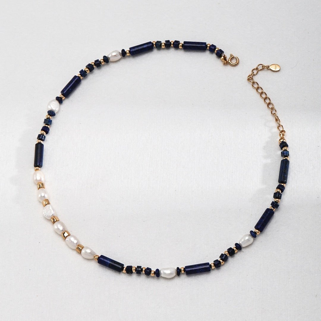 Asymmetrical Lapis Lazuli Pearl Vermeil Necklace