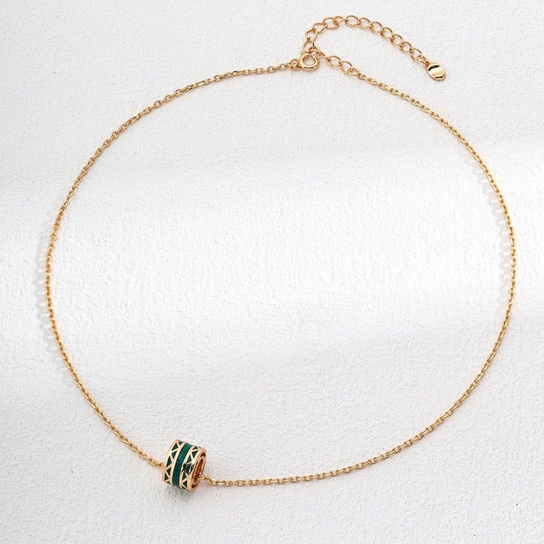 Christmas Green Glaze Vermeil Barrel Pendant Necklace