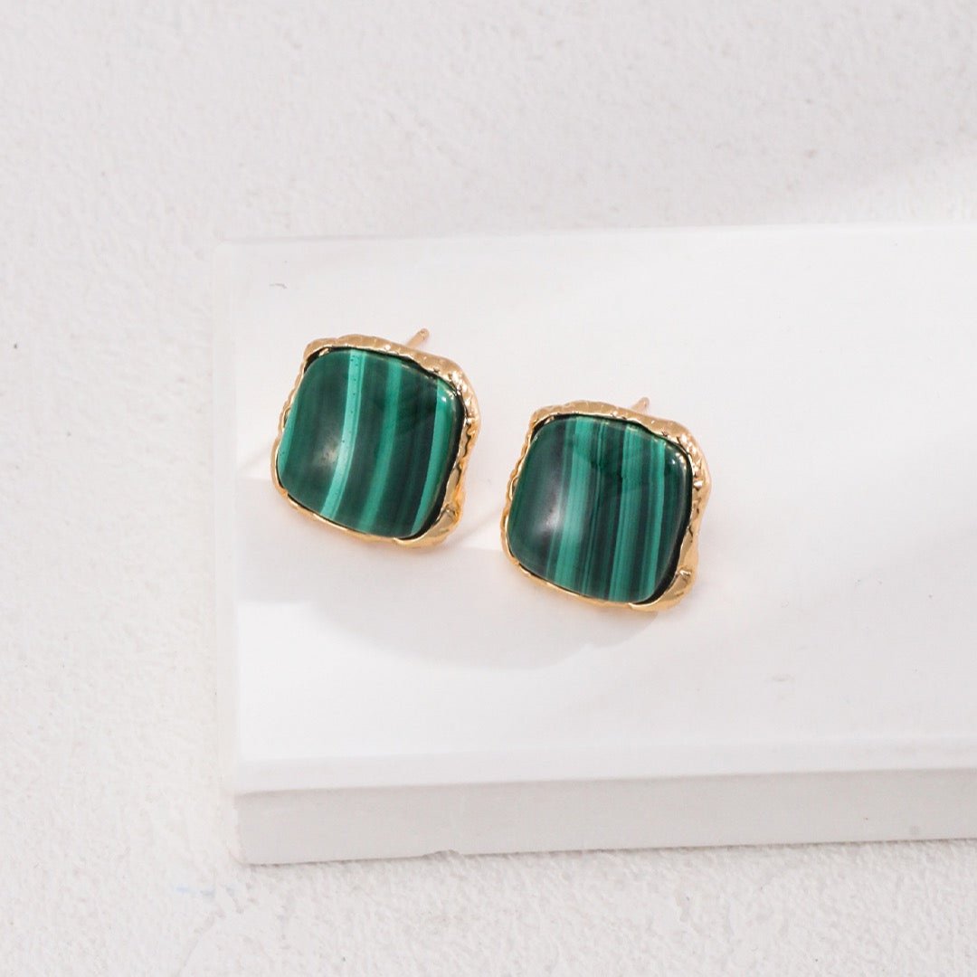 Natural Malachite 18K Gold Plated Stud Earrings