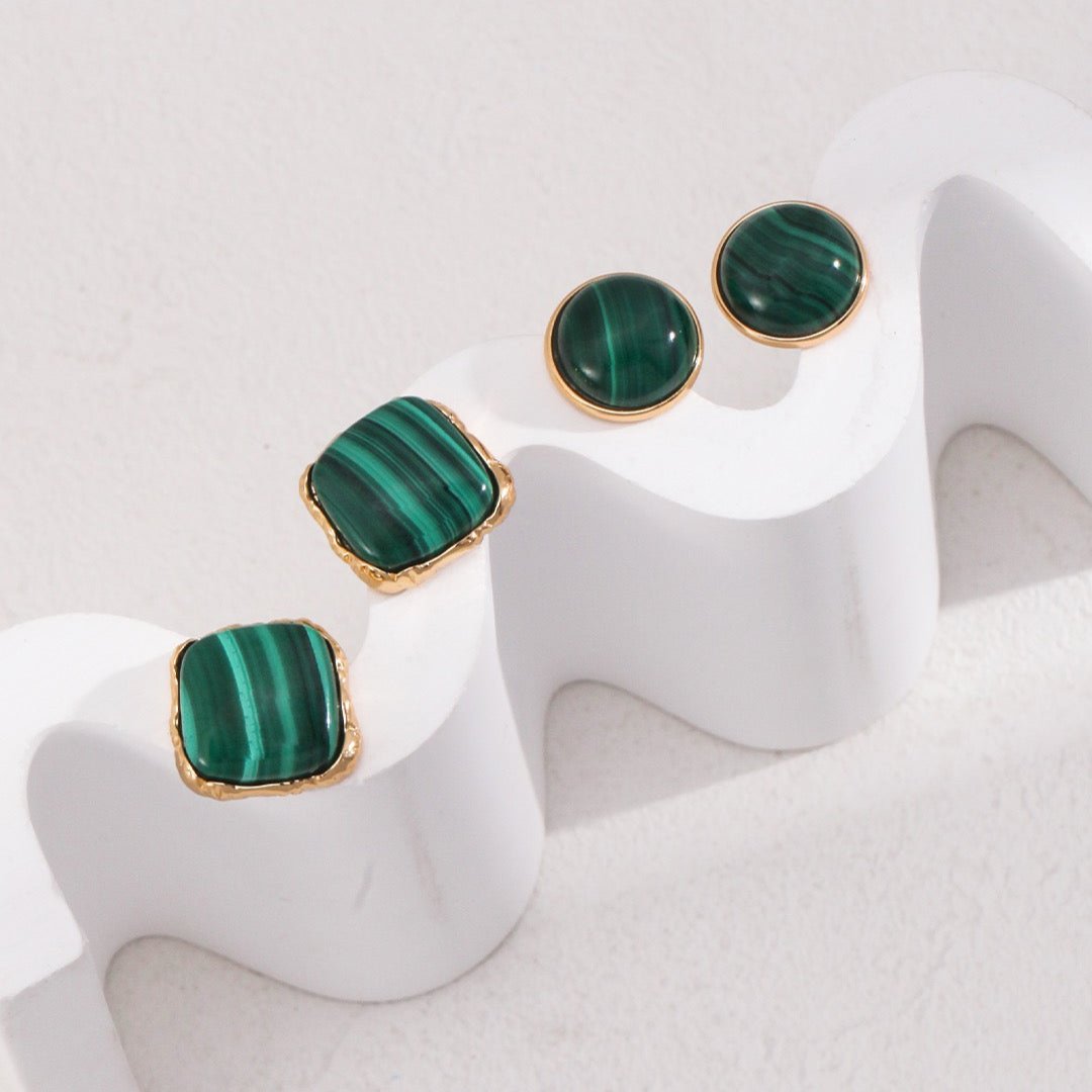 Natural Malachite 18K Gold Plated Stud Earrings - with another earrings