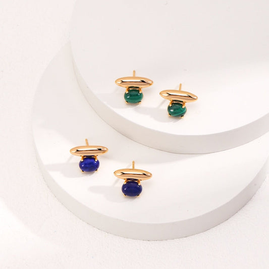 Minimalist Lapis Lazuli 18K Gold Plated Stud Earrings - blue and green pairs