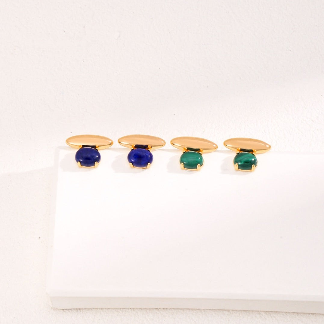 Minimalist Lapis Lazuli 18K Gold Plated Stud Earrings - blue and green paris