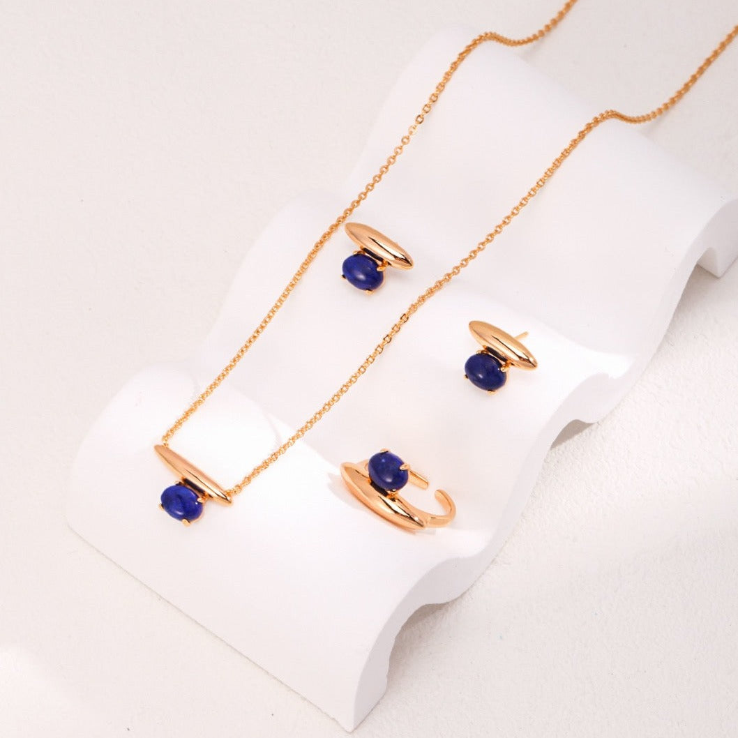 Minimalist Lapis Lazuli 18K Gold Plated Jewelry set - white background