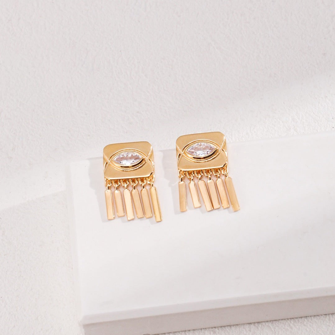 Vermeil Eye of Horus Zircon Tassel Earrings