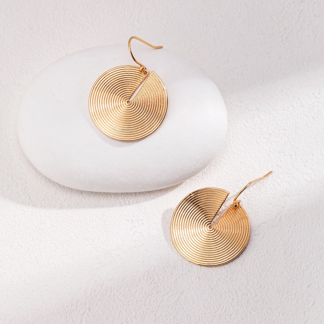 18K Gold on Silver Spiral Disc Drop Earrings - alternate shot 2