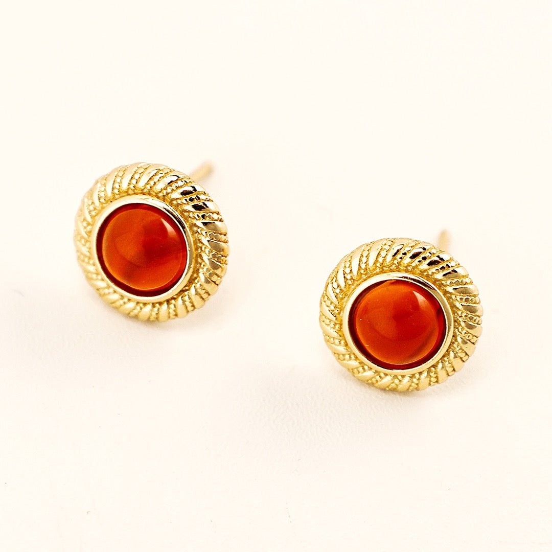 Vermeil Textured Red Agate Stud Earrings