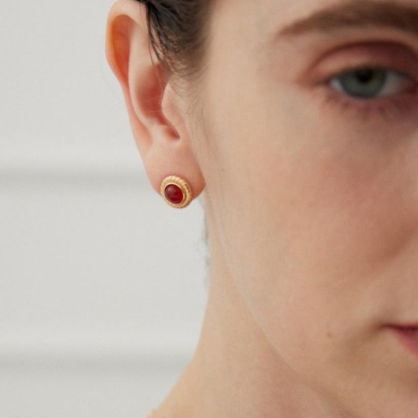 Vermeil Textured Red Agate Stud Earrings - model shot