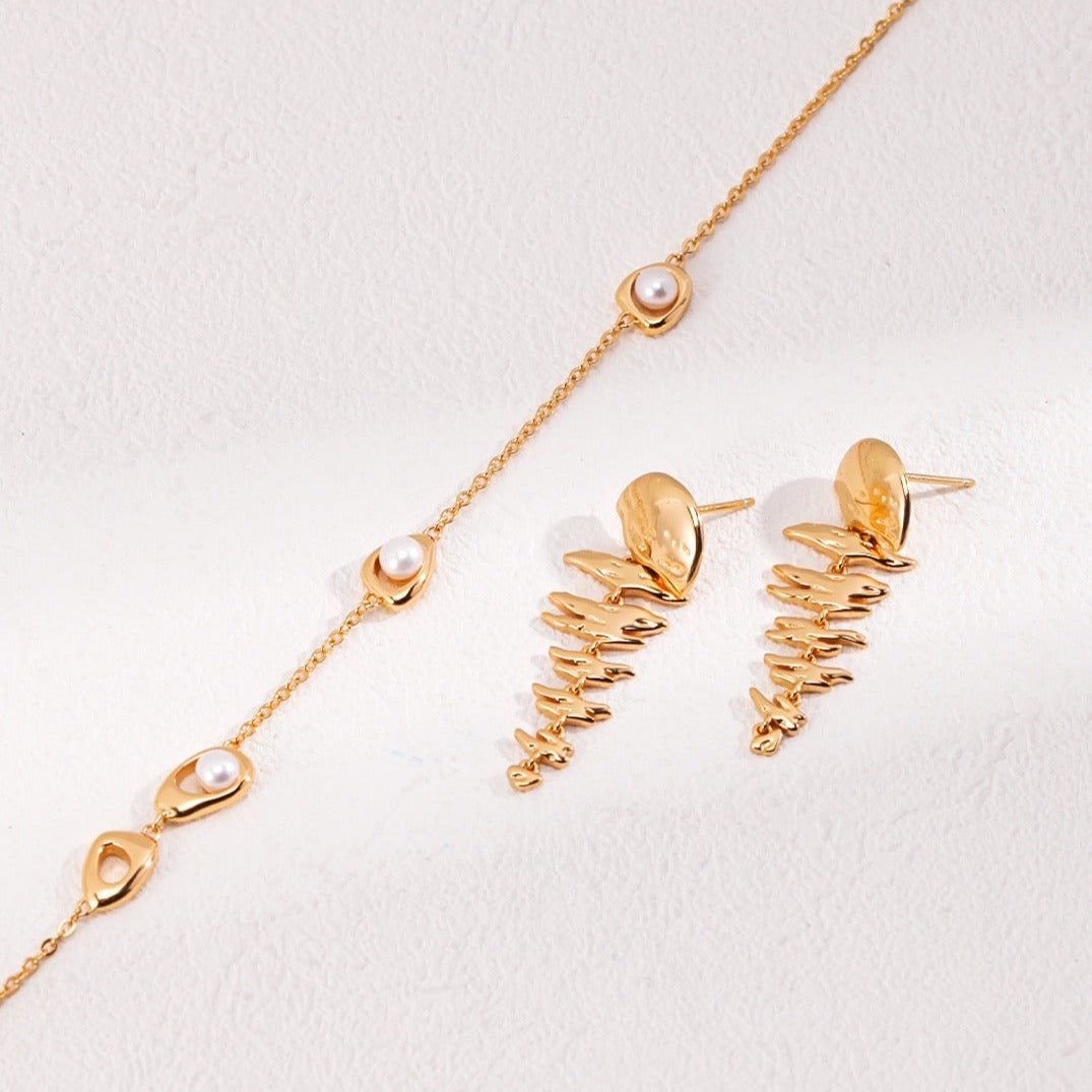 18K Gold on Silver Sunrise Wave Drop Earrings - pair with necklace