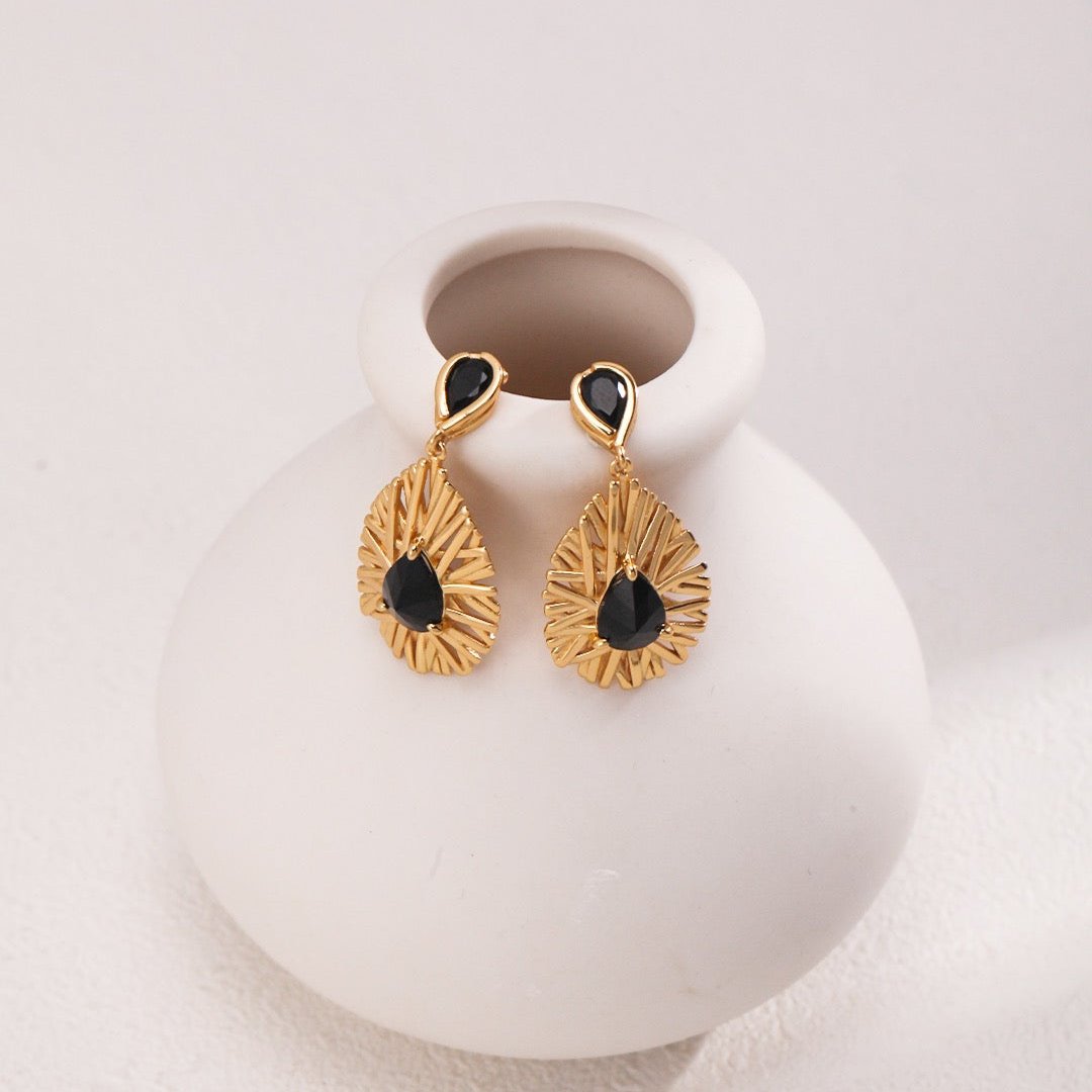 Vermeil Textured Black Zircon Teardrop Earrings - alternate shot