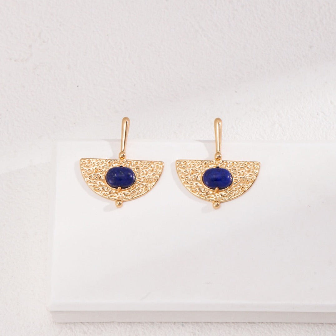 Gold Plated Vintage Lapis Lazuli Drop Earrings - white backrgound