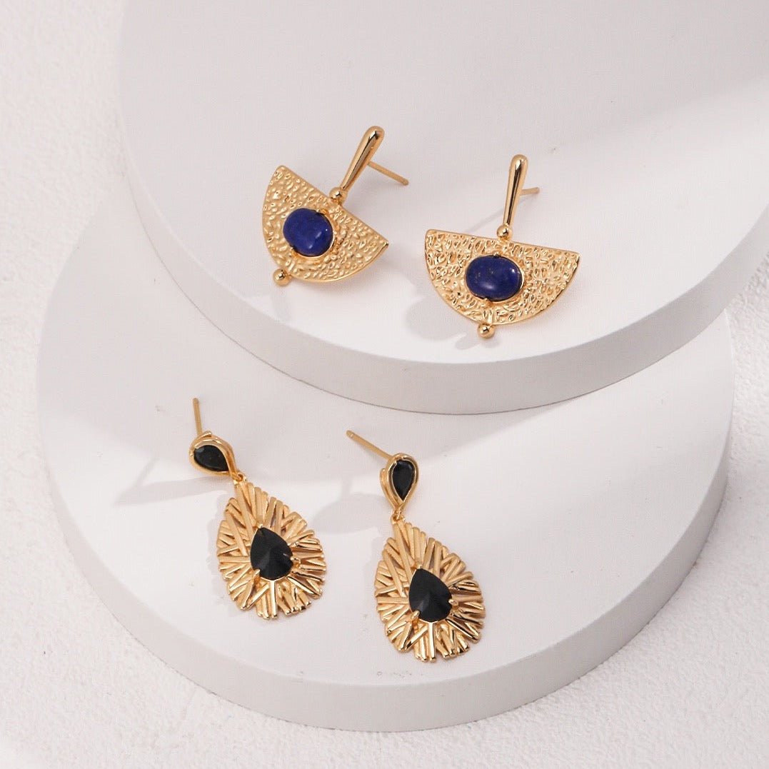 Gold Plated Vintage Lapis Lazuli Drop Earrings - with alternative style, white background