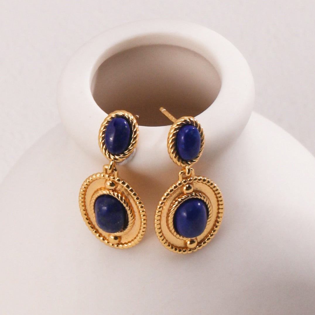 18K Gold Plated Lapis Lazuli Vintage Drop Earrings