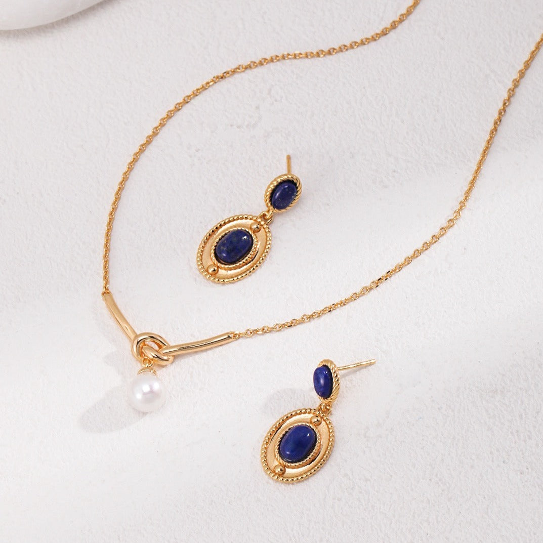 18K Gold Plated Lapis Lazuli Vintage Drop Earrings - pair with necklace