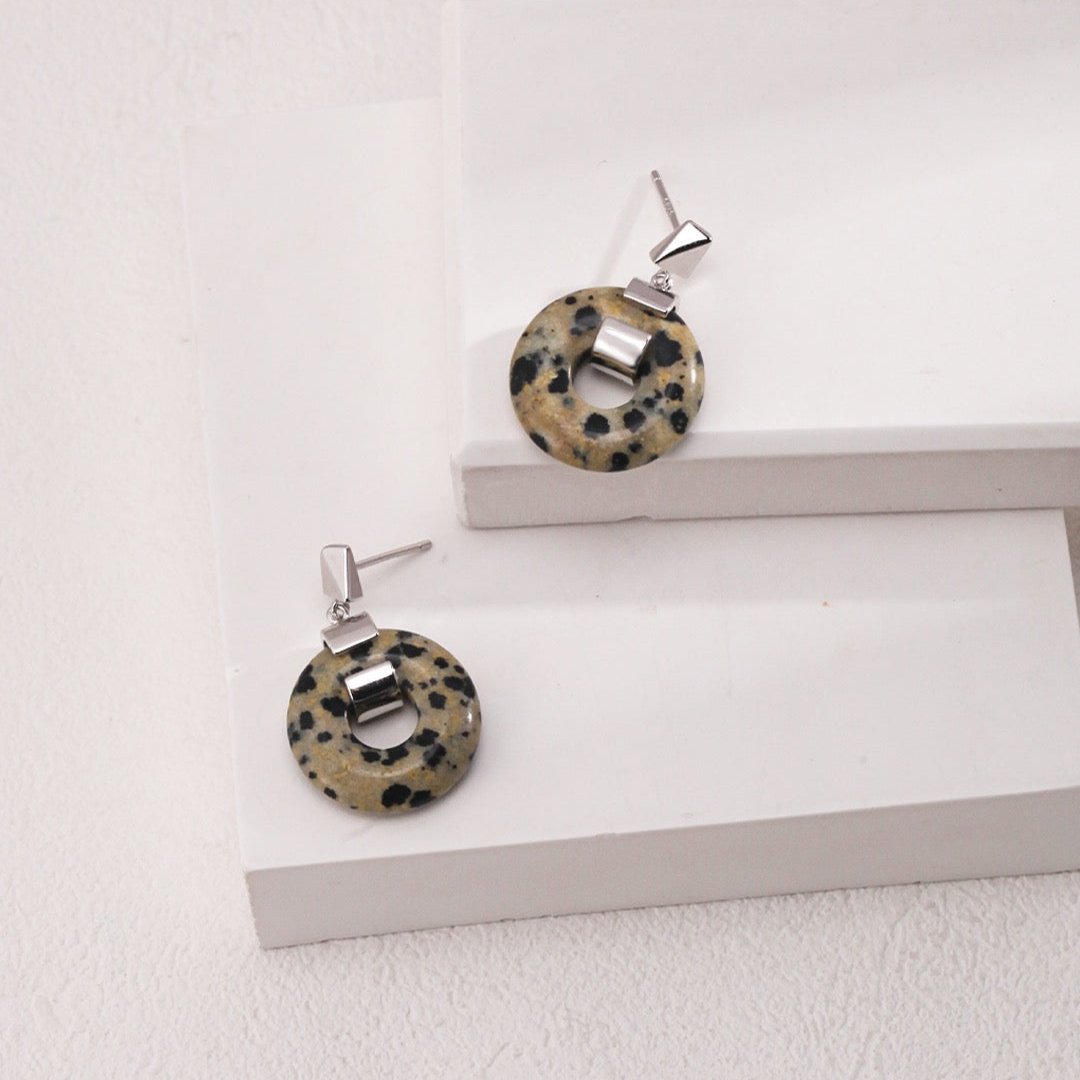 Sterling Silver Dalmatian Jasper Drop Earrings - alternate shot