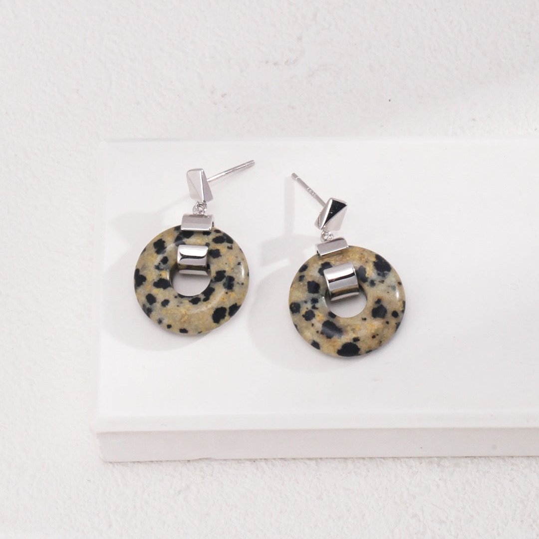 Sterling Silver Dalmatian Jasper Drop Earrings - alternate shot