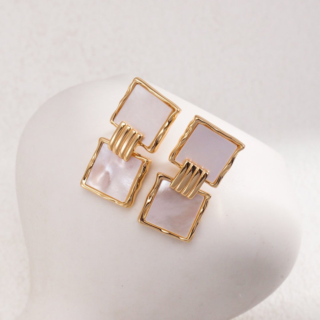 Double Square Mother-of-Pearl Drop Earrings - alternate shot