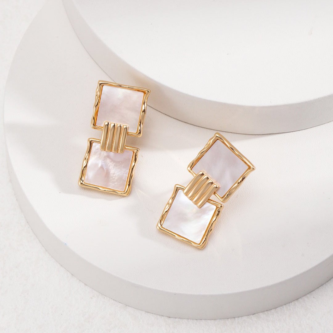 Double Square Mother-of-Pearl Drop Earrings