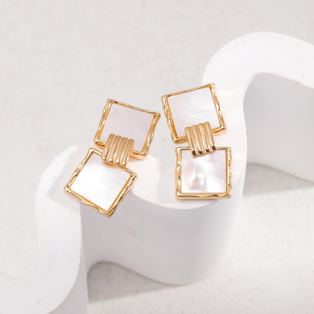 Double Square Mother-of-Pearl Drop Earrings - alternate shot 2