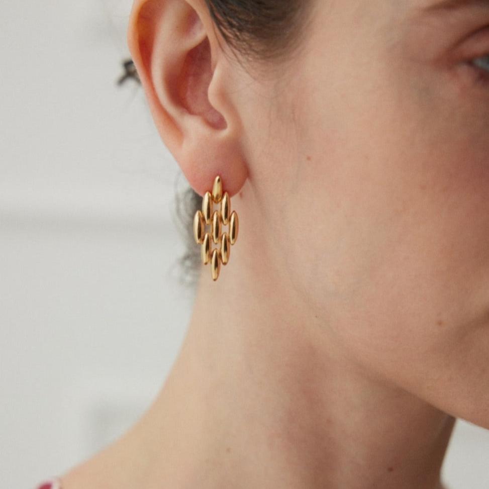 Noble Starry Cascade Vermeil Drop Earrings - model shot close