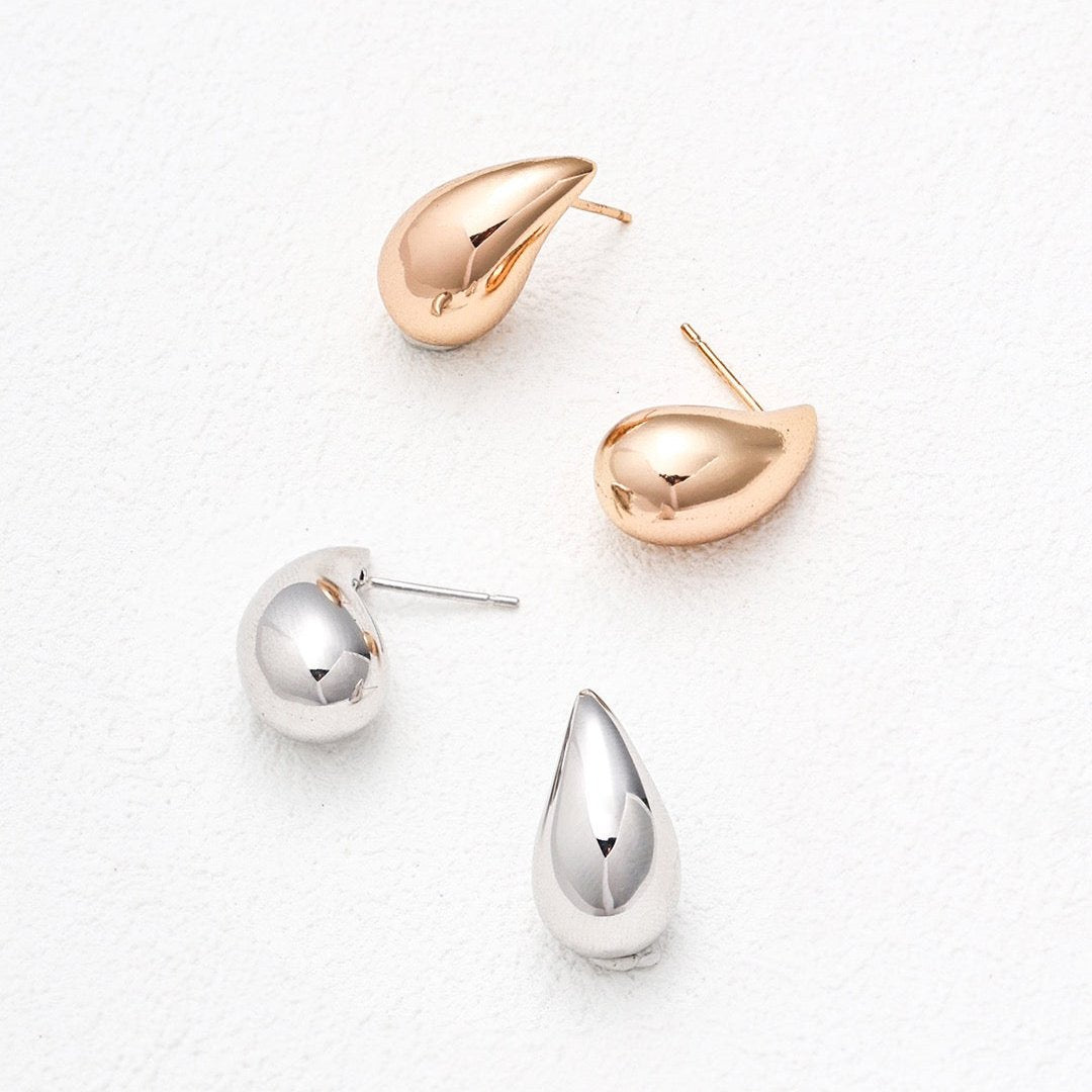 Minimalist Teardrop Vermeil Stud Earrings - Retro Gold and Platinum