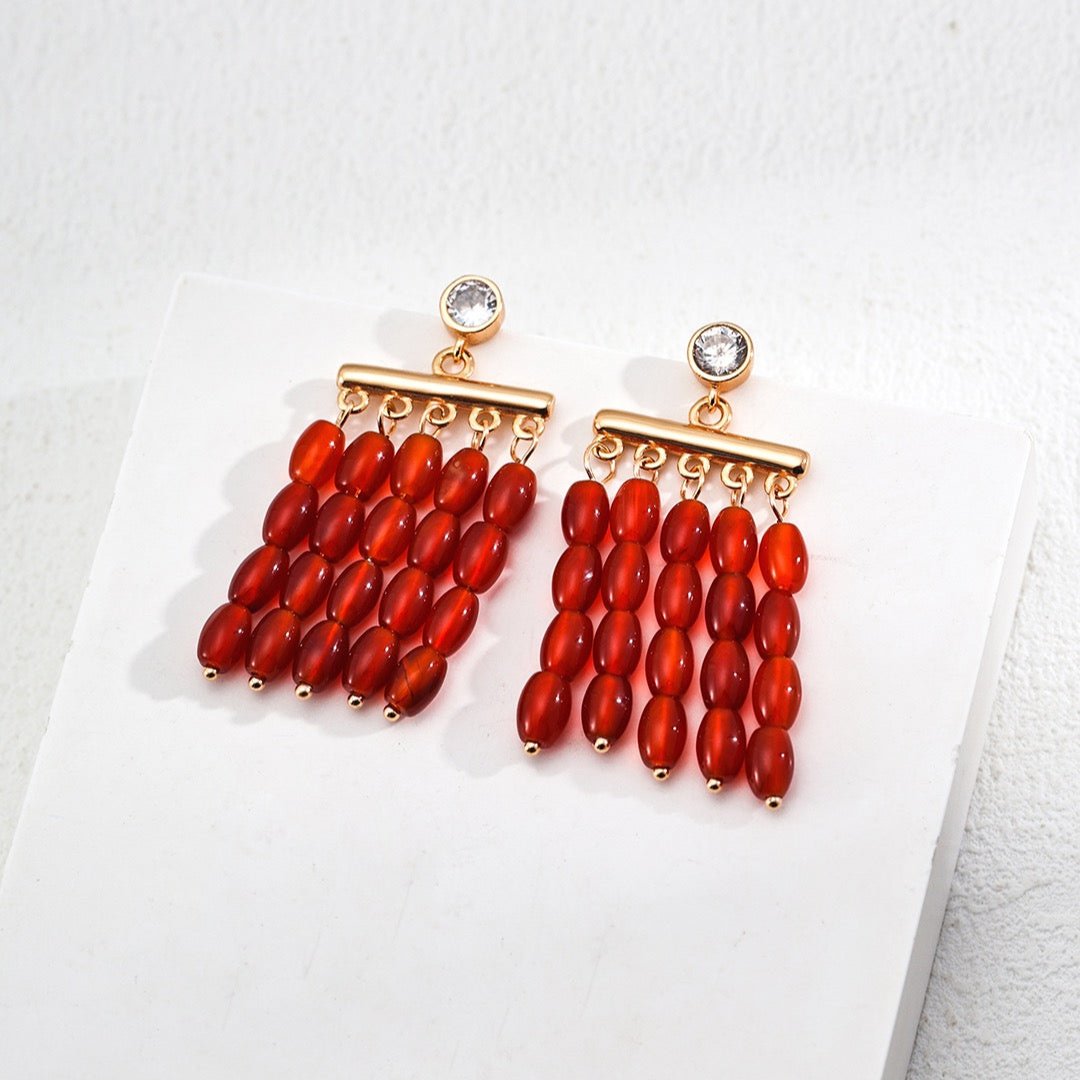 Red Agate Waterfall Vermeil Chandelier Earrings