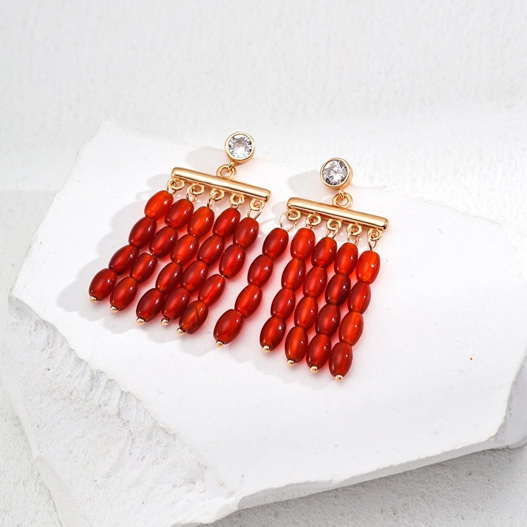 Red Agate Waterfall Vermeil Chandelier Earrings