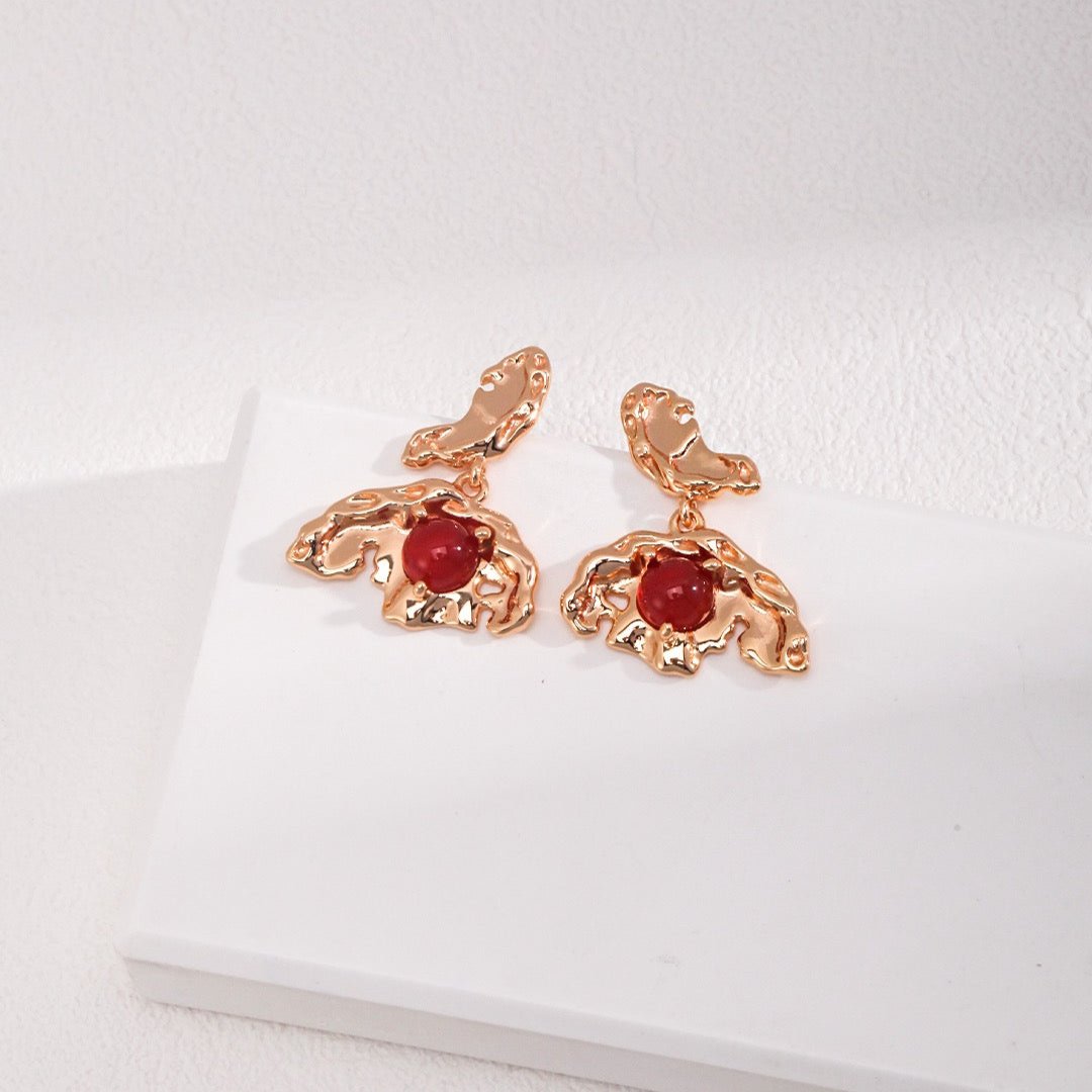 Oakleaf Butterfly Red Agate Vermeil Earrings