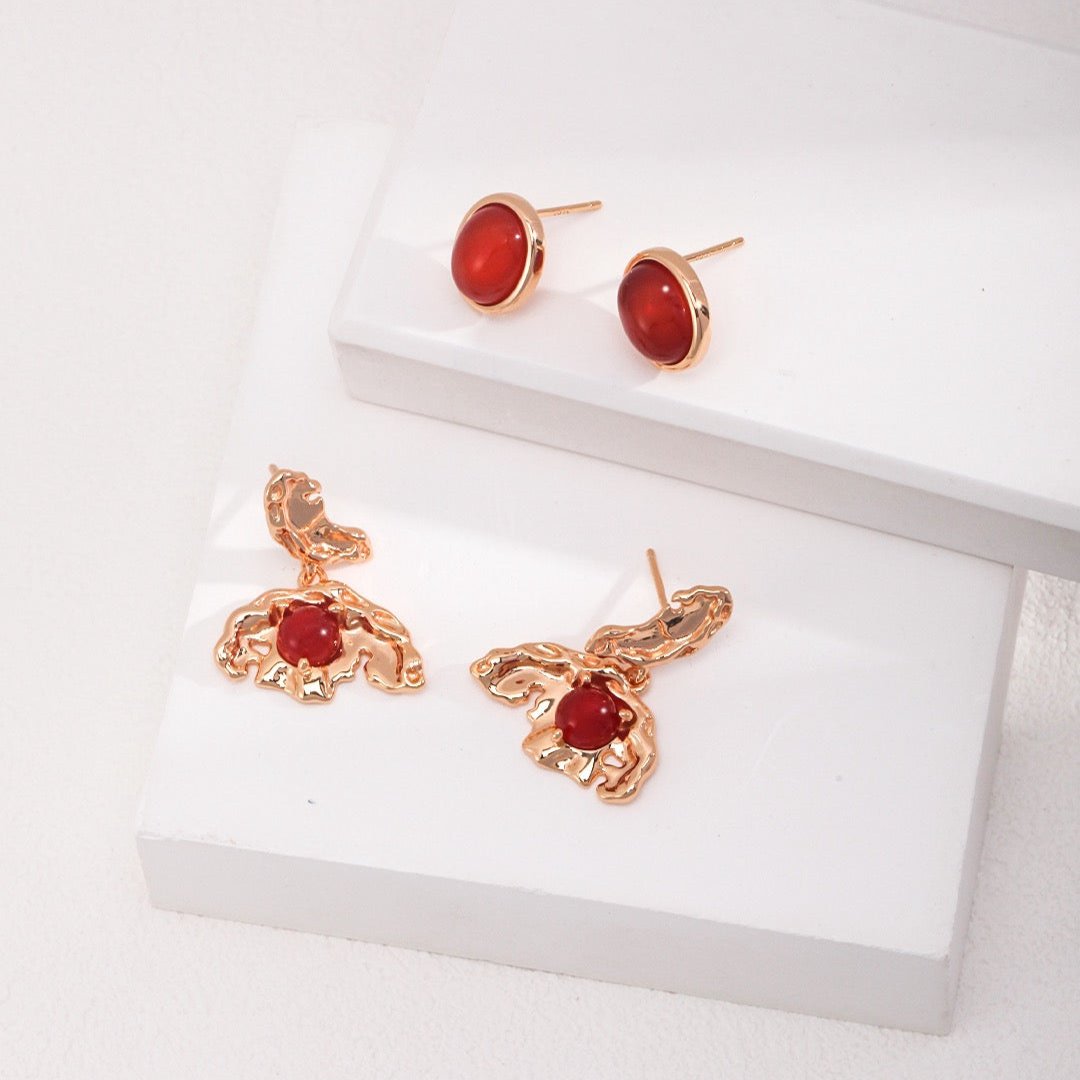 Oakleaf Butterfly Red Agate Vermeil Earrings - with another pair of earrings