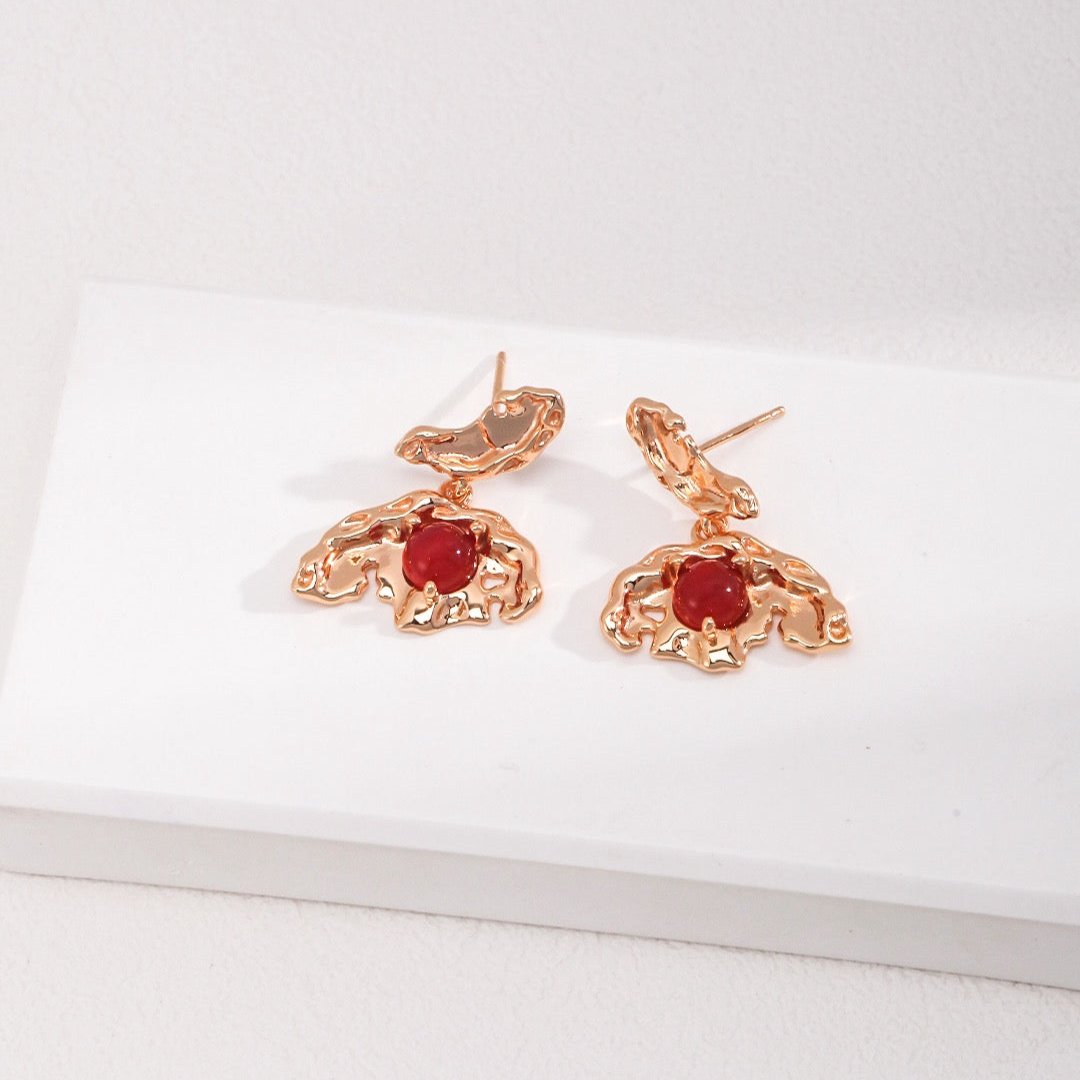 Oakleaf Butterfly Red Agate Vermeil Earrings