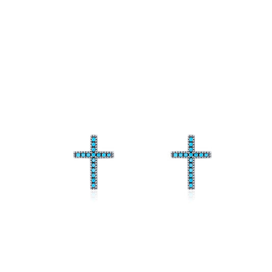 Sterling Silver Turquoise Hypoallergenic Cross Earrings