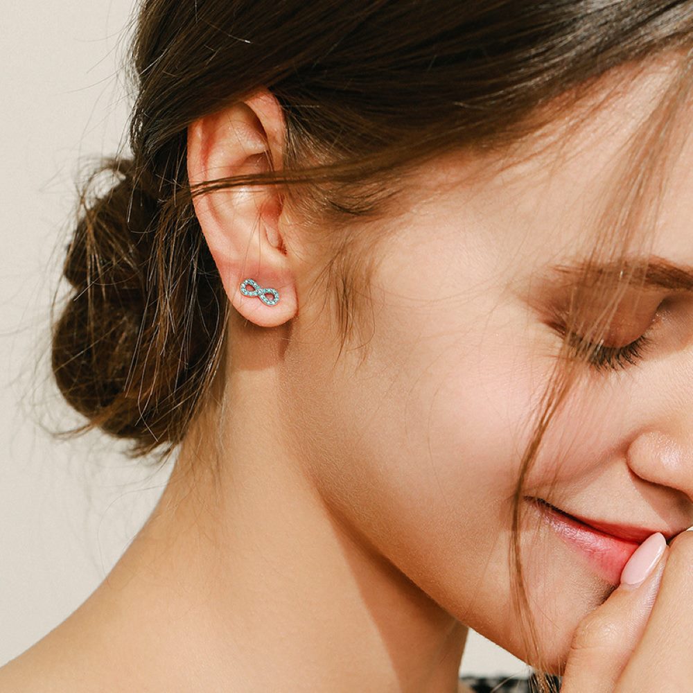 Sterling Silver Infinite Love Turquoise Earrings - model shot 2