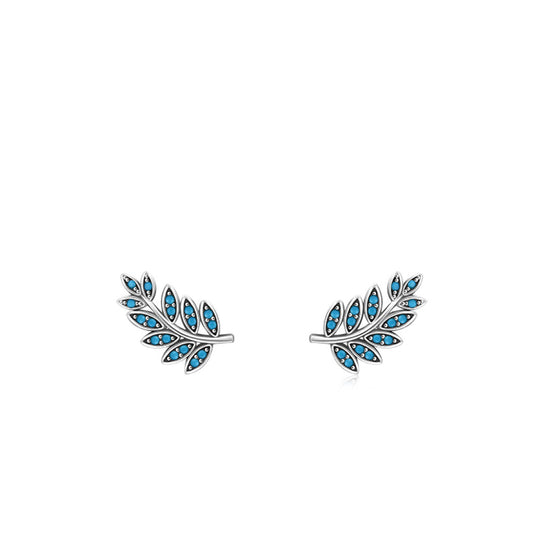 Sterling Silver Plant Leaf Turquoise Earrings